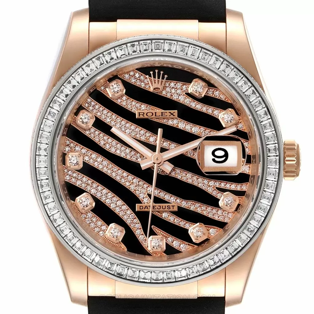 Replica Rolex President Zebra Pave Diamond Dial Rose Gold Unisex Watches 116185 Perfect Replica Rolex 99 Cheapest Fake Rolex Watches Sale